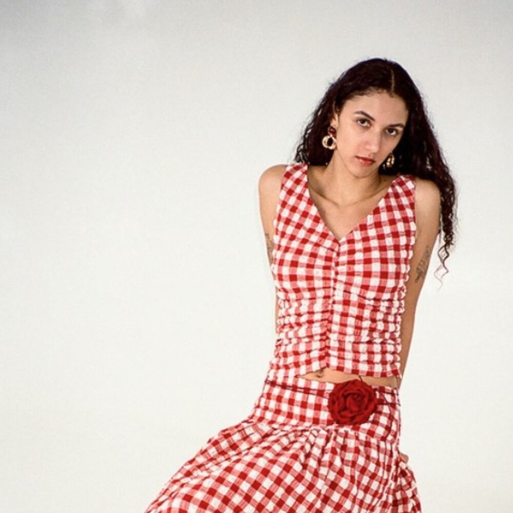 Wray Isabella Red Gingham Ruched / Crinkle Tank, NWT sz M - Picture 2 of 6